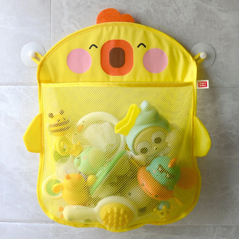 QWZ New Cartoon Duck Baby Bathroom Mesh Bag Sucker Design For Bath Toys Kids Animal Shapes Cloth Sand Toys Sto