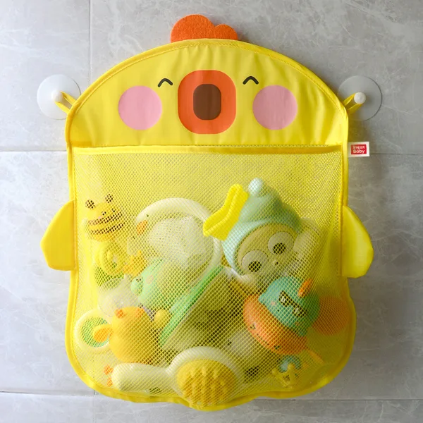 QWZ New Cartoon Duck Baby Bathroom Mesh Bag Sucker Design For Bath Toys Kids Animal Shapes Cloth Sand Toys Sto