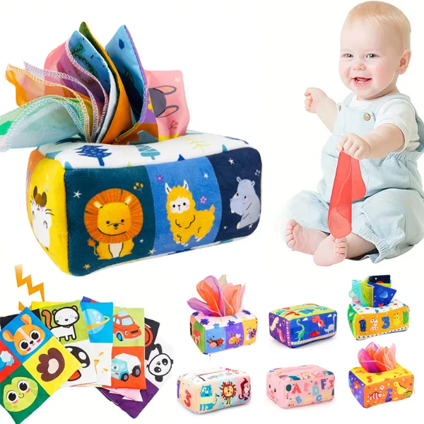 Baby Montessori Toy,Magic Tissue Box,Educational Learning Activity Sensory Toy For Kids Finger Exercising  Bus