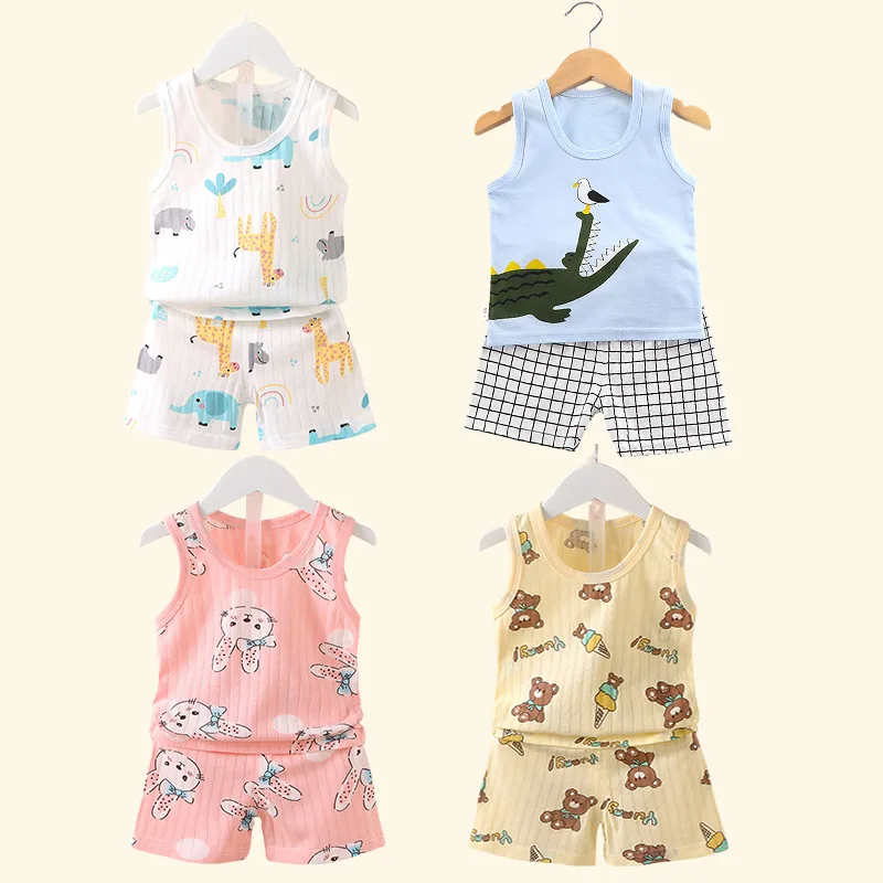 Children's Clothing Print Sleeveless Tops Shorts Cute Breathable Kids Summer Vest Shorts Set Tank Top for Baby