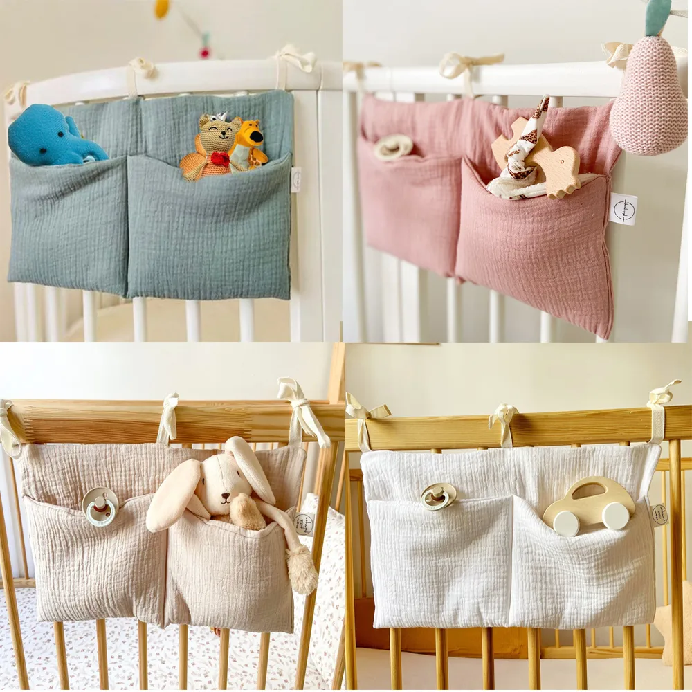 Baby Crib Organizer Cot Caddy Bed Storage Bag 2 Pockets Bedside Hanging Diaper Nursery Toys Bag Diapers Stroll
