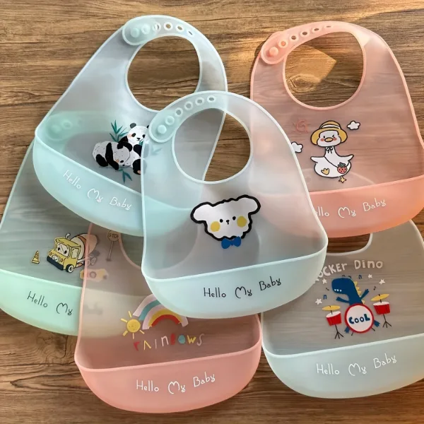 Waterproof Baby Bibs Baby Stuff Cute Cartoon Animal Printed Kids Bib Girl Boy Adjustable Soft Silicone Bib Bab