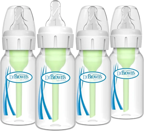 Dr. Brown's Natural Flow Anti-Colic Options+ Narrow Baby Bottle, 4 oz/120 mL, with Level 1 Slow Flow Nipp