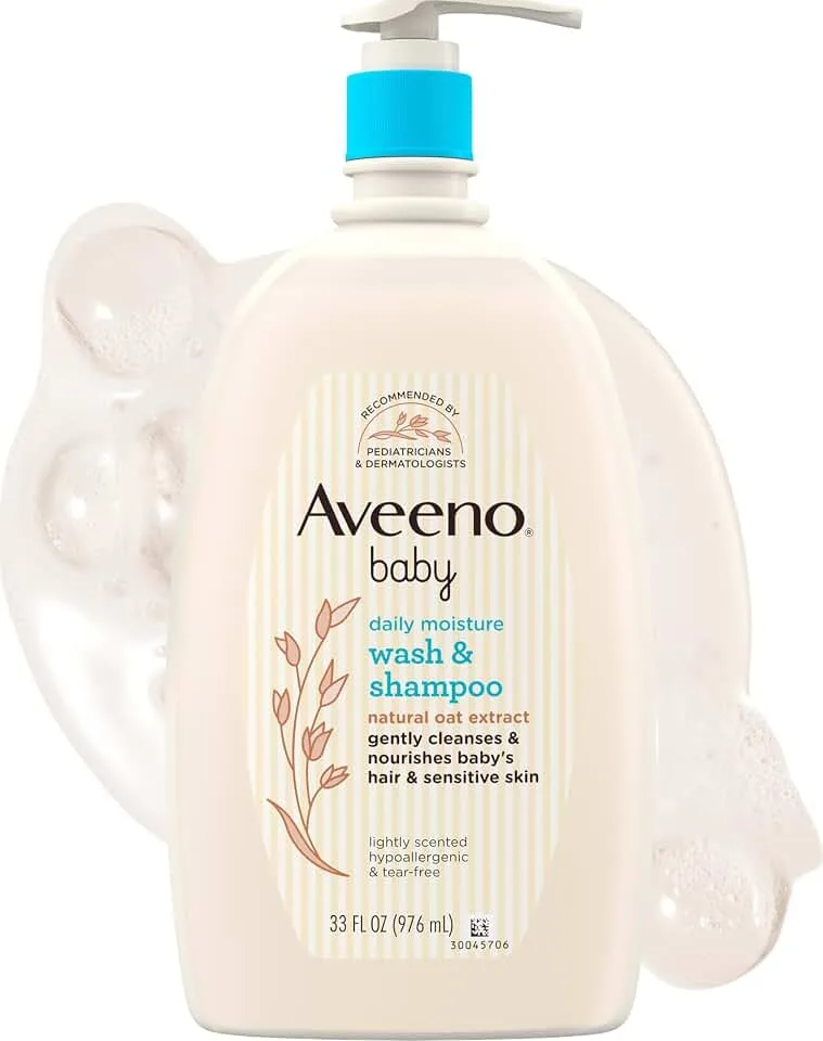 Aveeno Baby Daily Moisture Body Wash & Shampoo with Oat Extract, 33 fl. oz | 2-in-1 Gentle Bath Wash & Hair Sh