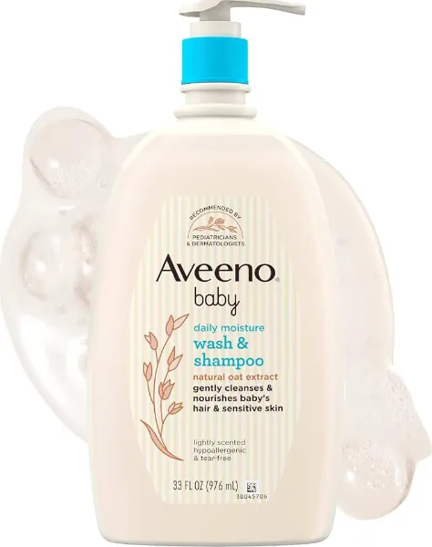 Aveeno Baby Daily Moisture Body Wash & Shampoo with Oat Extract, 33 fl. oz | 2-in-1 Gentle Bath Wash & Hair Sh