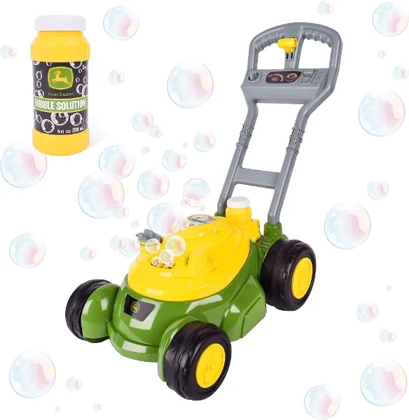 John Deere Bubble Lawn Mower for Toddlers, Bubble Blowing Machines, Indoor and Outdoor Gardening Toy, Birthday